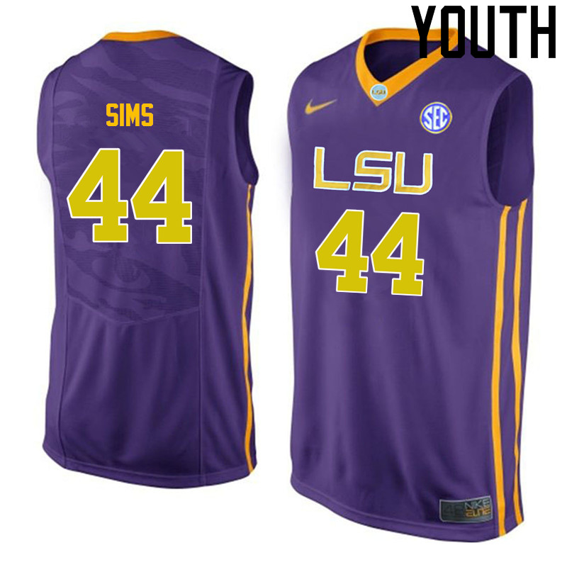 Youth LSU Tigers #44 Wayde Sims College Basketball Jerseys-Purple - Click Image to Close